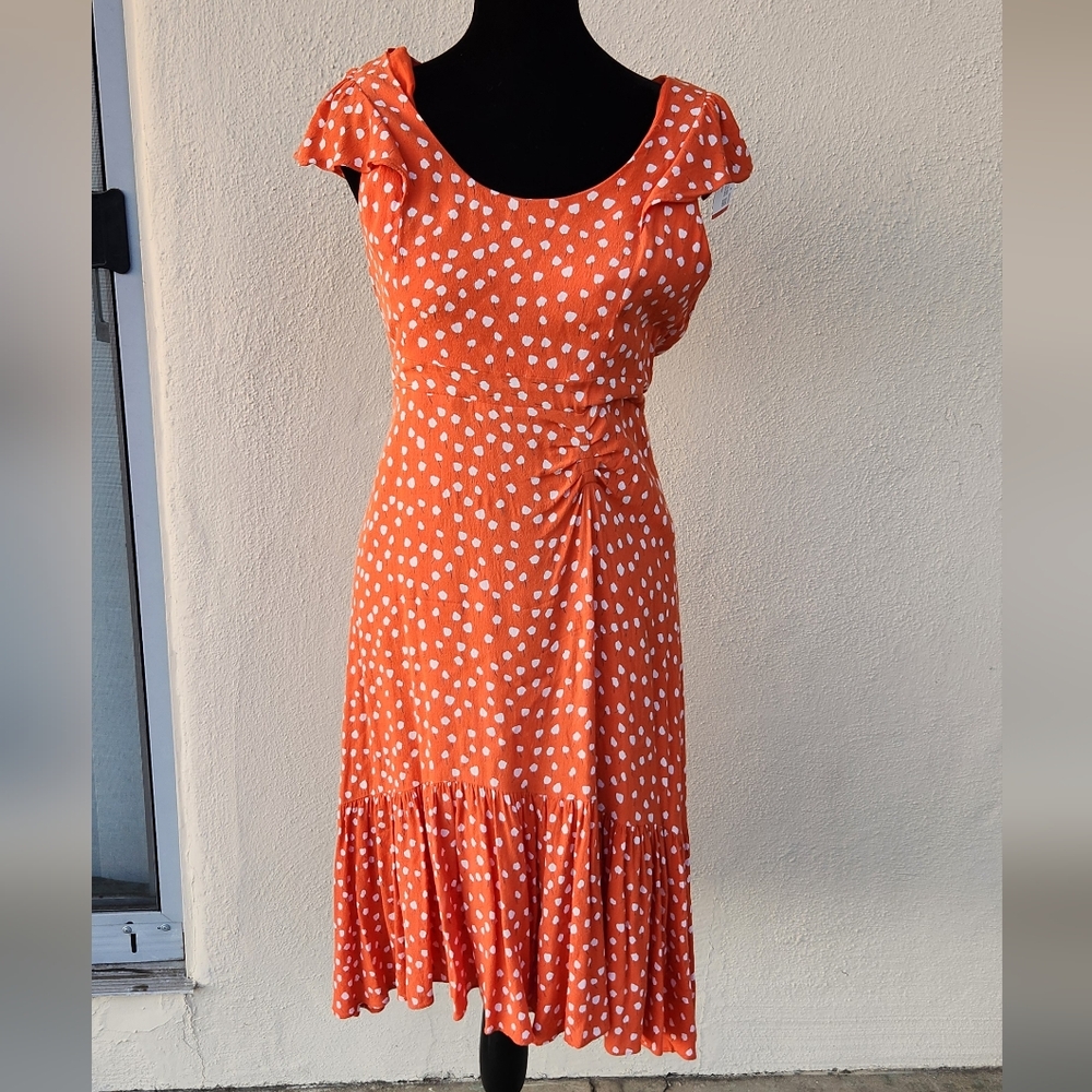 Maeve By Anthropologie Orange Polka Dot Dress 6